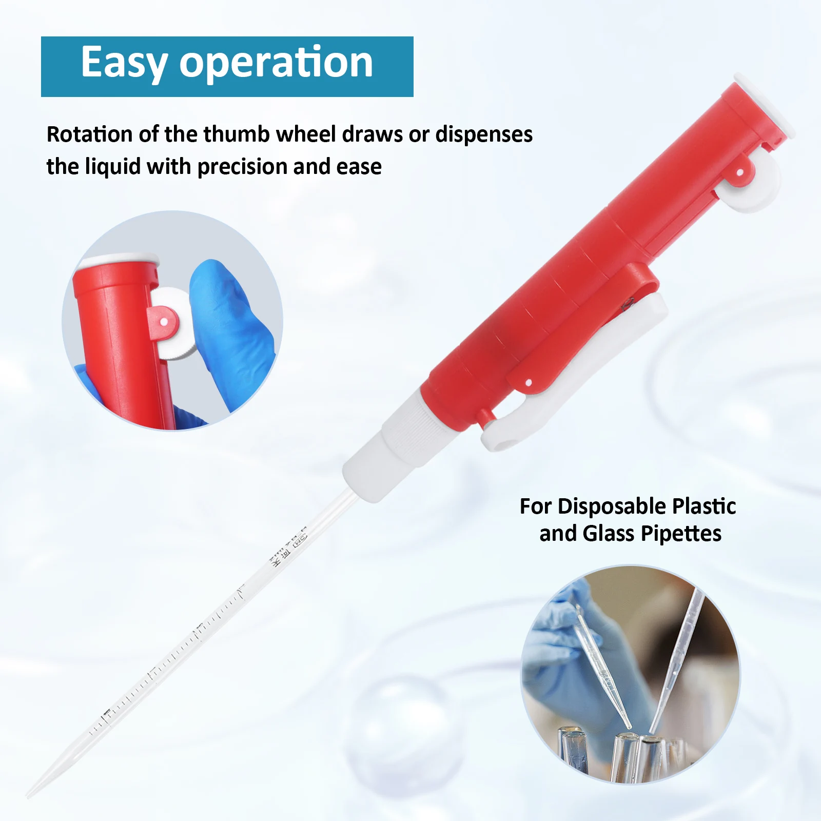 Pipette Aid Fast Release Pipette Pump Manual Pipettor Pump Use With Graduated Transfer Pipette VOL.2 ML/10mL/25mL