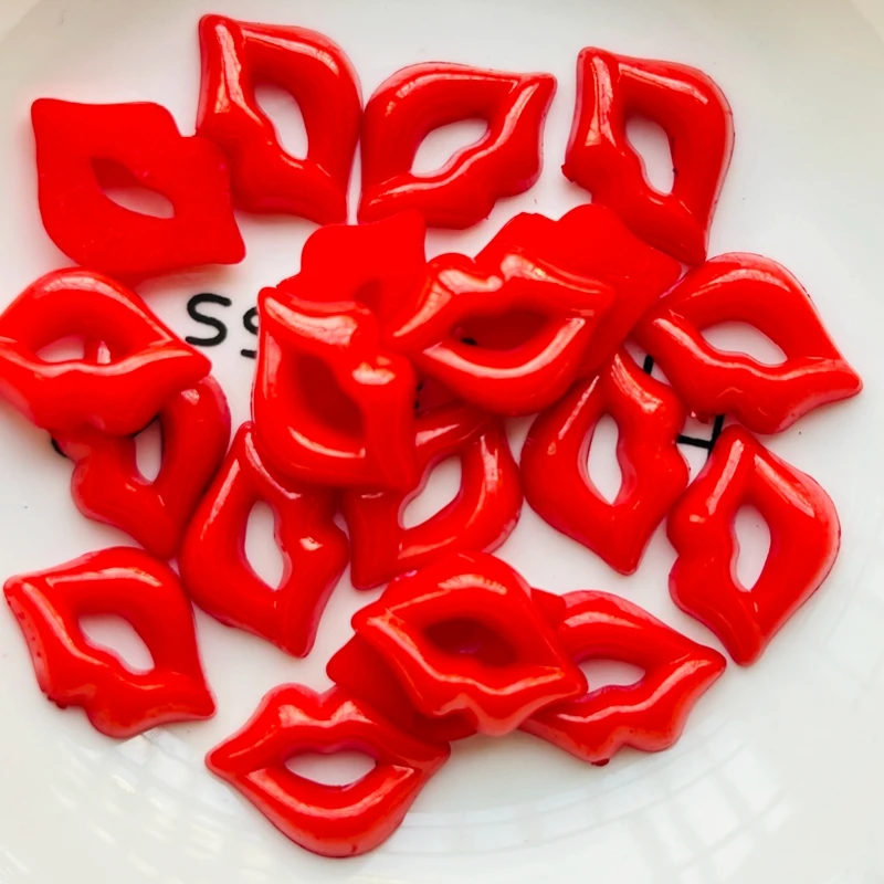 20Pcs New Cute Resin Mini Cartoon Flame Red Lips Series Flat Back Manicure Parts Embellishments For Hair Bows