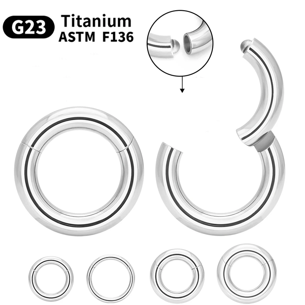 ASTM F136 G23 Titanium Large Gauge Piercing Hoop Ring Septum Nose 2G 4G 6G 8G 10G 12G Single Hinged Clicker Segmen