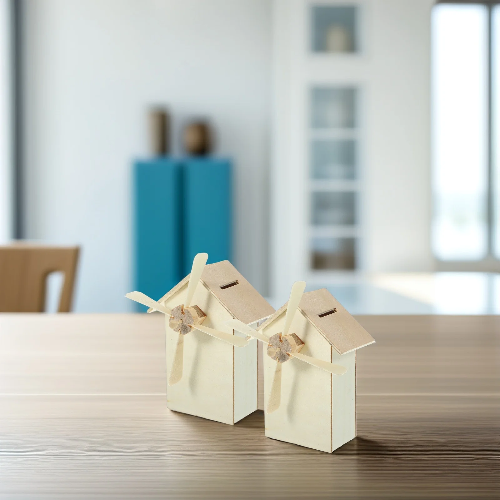 Vaguelly 2 pçs cofrinho de madeira kit inacabado crianças armazenamento brinquedo caixa de dinheiro moinho de vento design artesanato