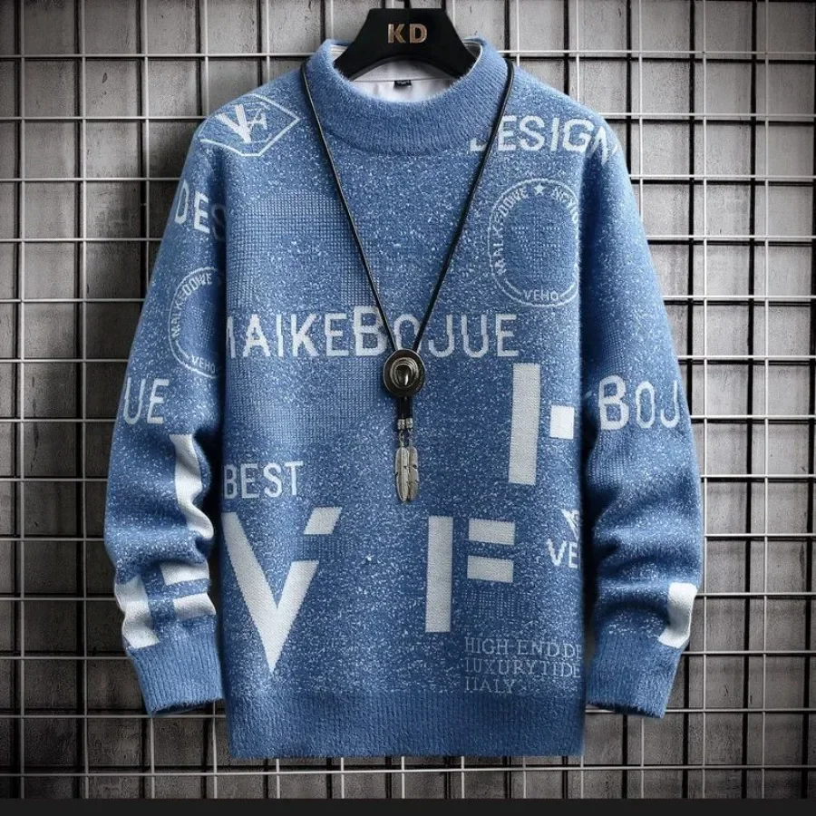 Suéteres de punto cálidos para hombre, jersey de otoño e invierno, prendas de punto de lana para hombre, ropa Popular de moda coreana holgada Vintage