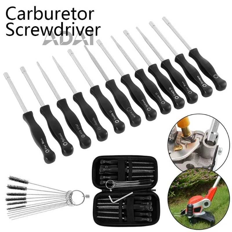

Includes cleaning brush needle, hexagonal screwdriver set, 25 piece professional carburetor adjustment tool set