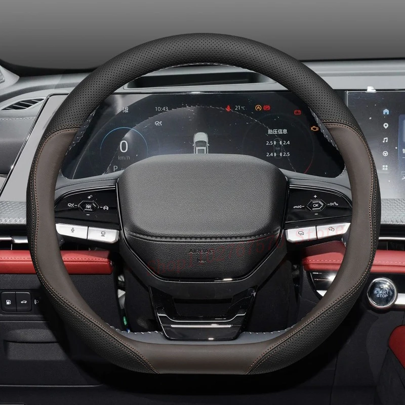 For Changan CS75 Plus 2 3th 2023-2024 Nappa Leather Steering Wheel Cover Non-slip Durable Universal Car Interior Accessories