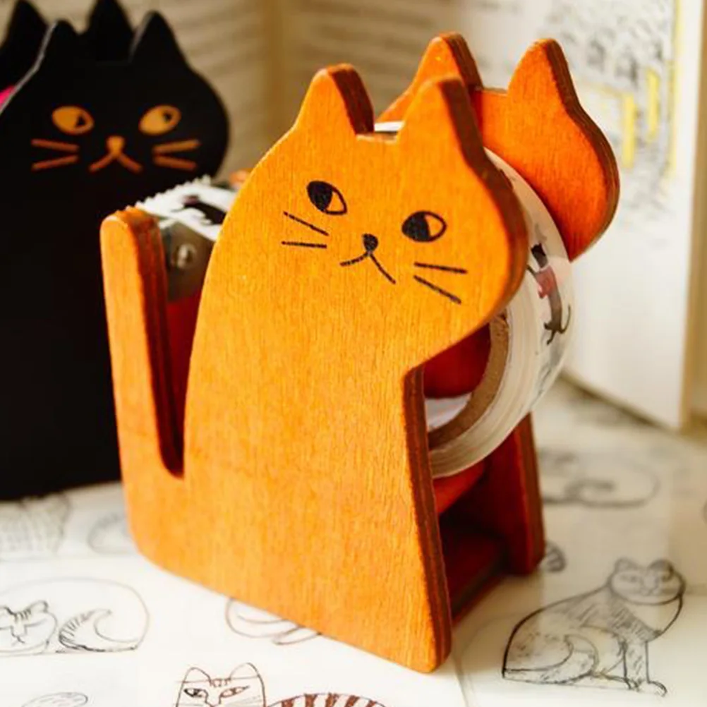 

Retro Decor Wooden Tape Holder Office Dispenser Cute Desk Decorate Women Brown Desktop Child