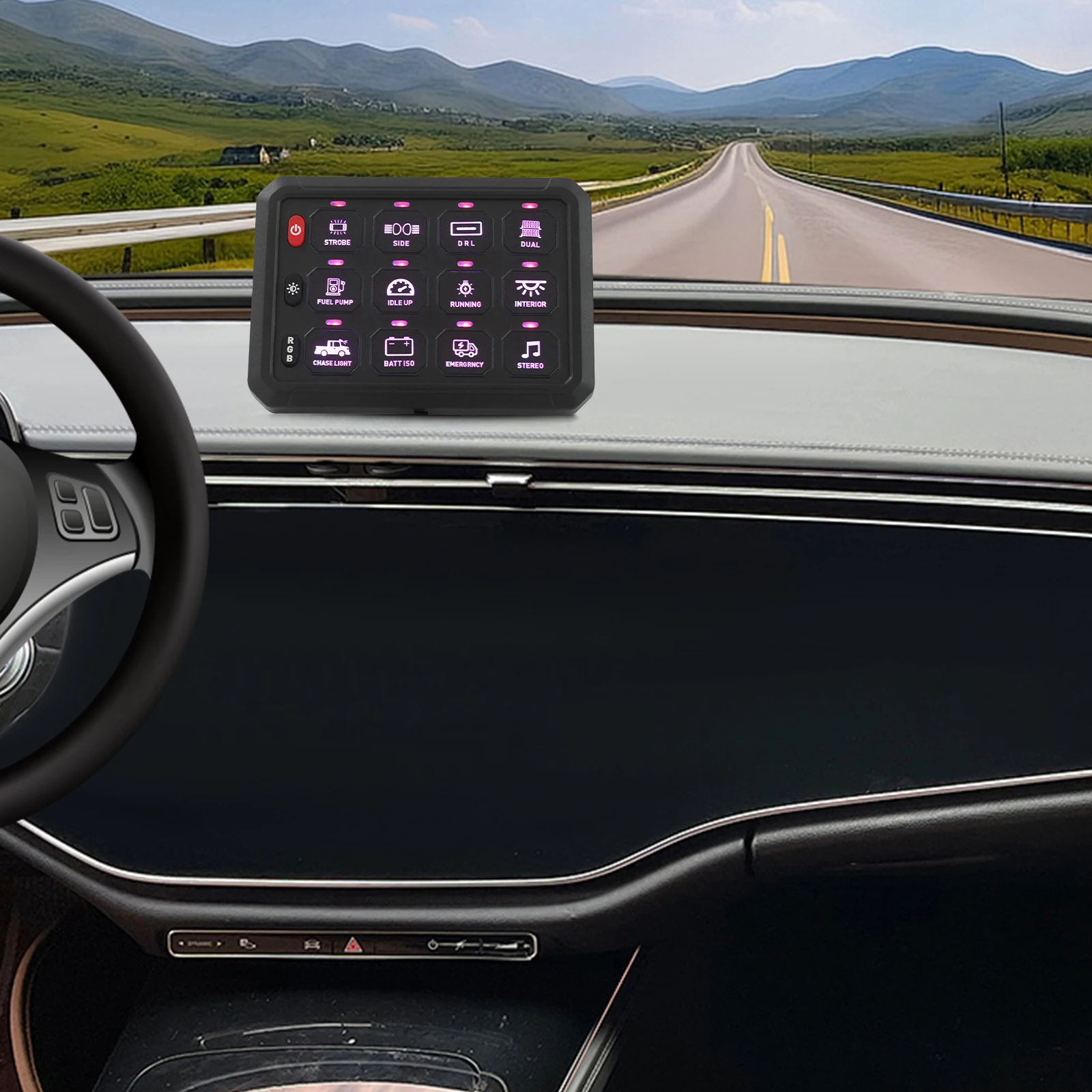 8/12 ギャングスイッチパネル、アプリ制御、調整可能な明るさと光の色、12V-24Vの車、トラック用