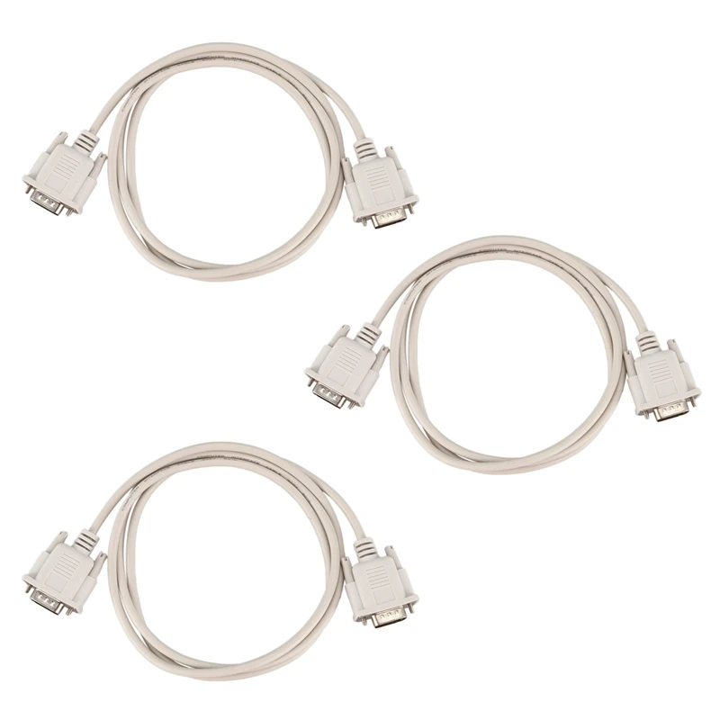 3Pcs 1.4M RS232 DB9 9 Pin Male To VGA Video 15 Pin Male Adapter Cable Light Gray