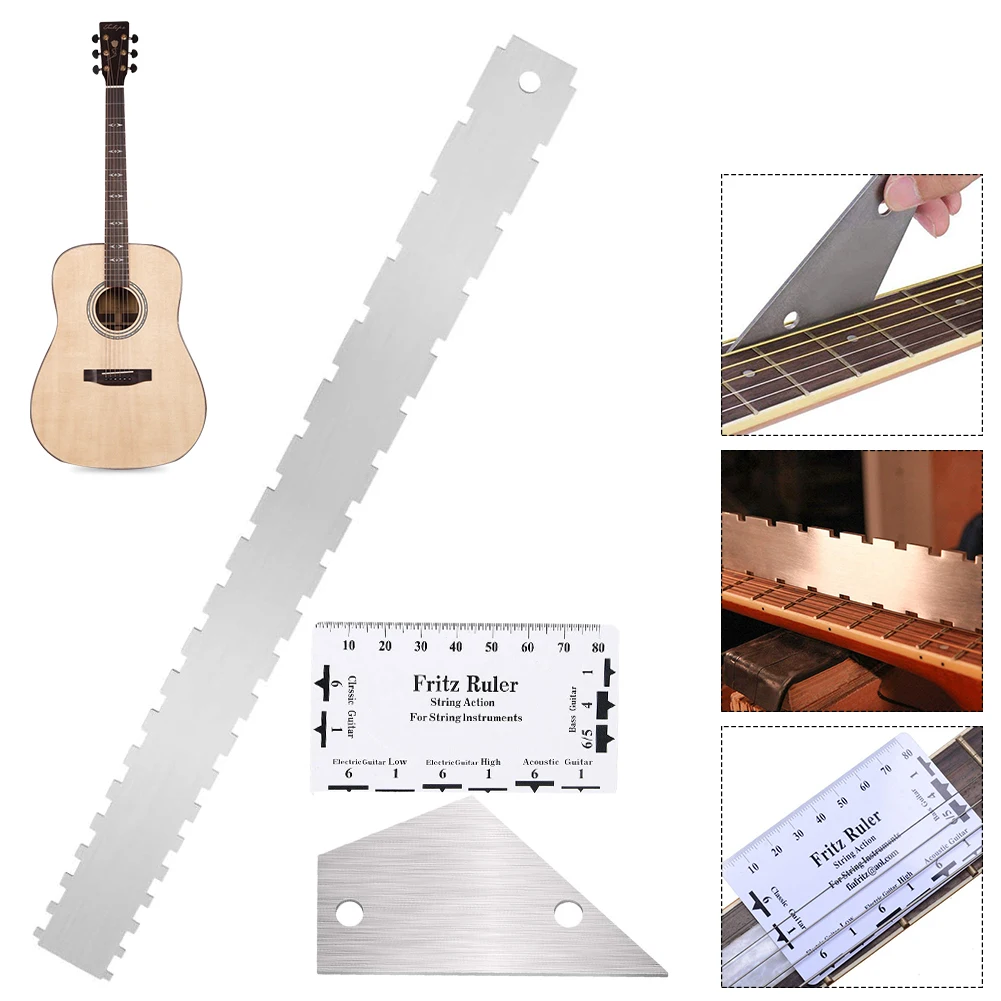 Guitar Fret Leveling Ruler Stainless Steel Guitar Fingerboard Ruler Universal Guitar Gauge Ruler Electric Guitar Accessories