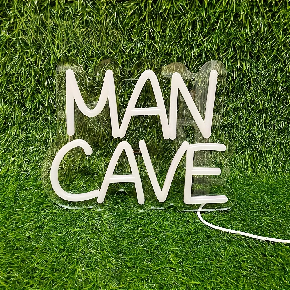 

Светодиодная неоновая вывеска Man Cave, белый настенный декор с питанием от USB для спальни, игровой комнаты, красота-бар, удобные предварительно просверленные отверстия, клейкие крючки