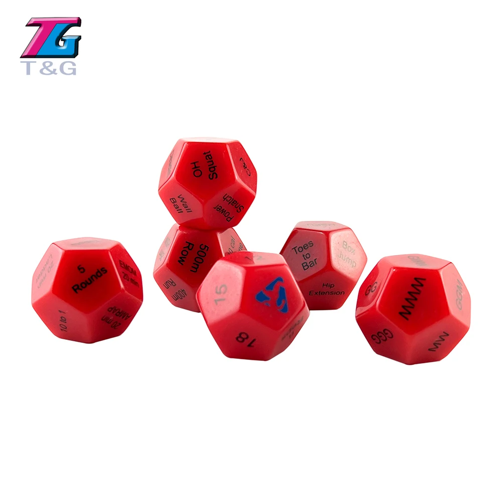 Workouts  Fitness game Dice 12-Sided for Gym, Crossfit WOD, Bodyweight HIIT, Cardio and Sports Training 6pcs