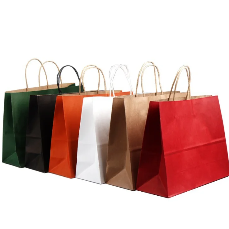 10 Pcs Kraft Paper Bags With Handle Horizontal Version Gift Party Holiday Shopping Package Bags 32*25*11cm