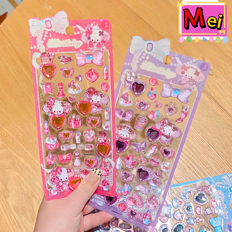 

4-Pcs Gemstone Shaped Heart-Shaped Relief Sticker Cartoon Cute Crystal Self-Adhesive Multifunctional Decoration 3d Sticker Gift