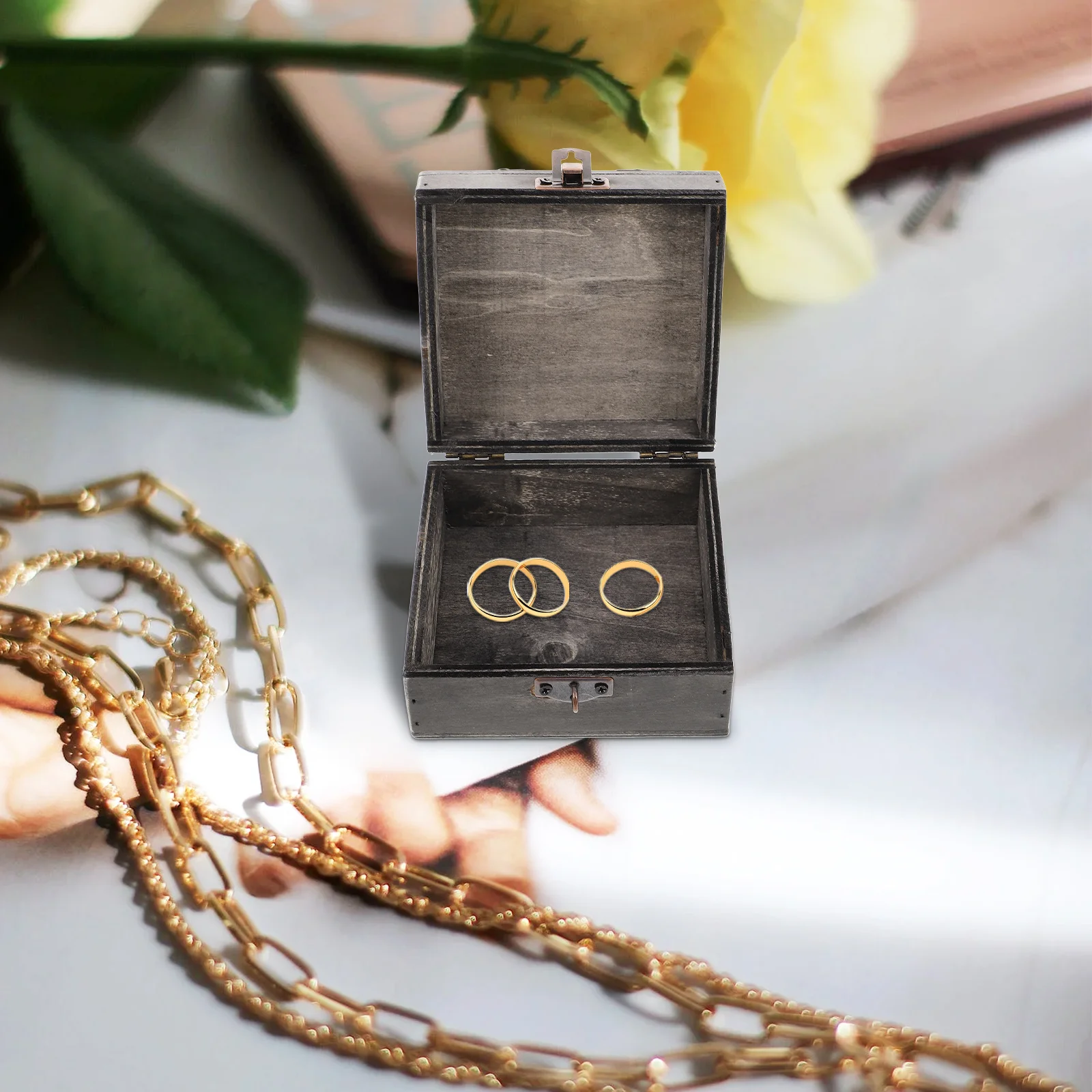 صندوق مجوهرات خشبي، حقيبة تخزين دائرية رقيقة، منظم حلية أنيق مدمج، صندوق تخزين مجوهرات مزخرف لغرفة النوم المكتبية #2