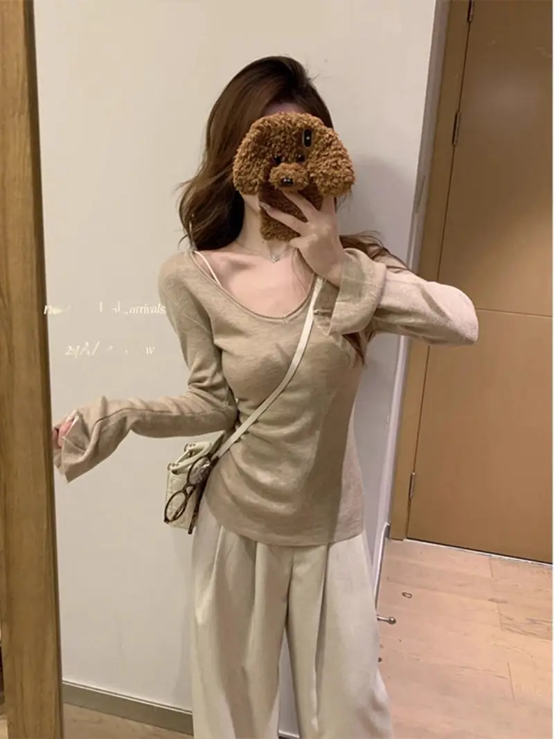 

Футболки с длинными рукавами, женские минималистичные хлопковые топы, свободная посадка, большие размеры, мягкая ткань, удобные повседневные осенние повседневные поездки в стиле ретро