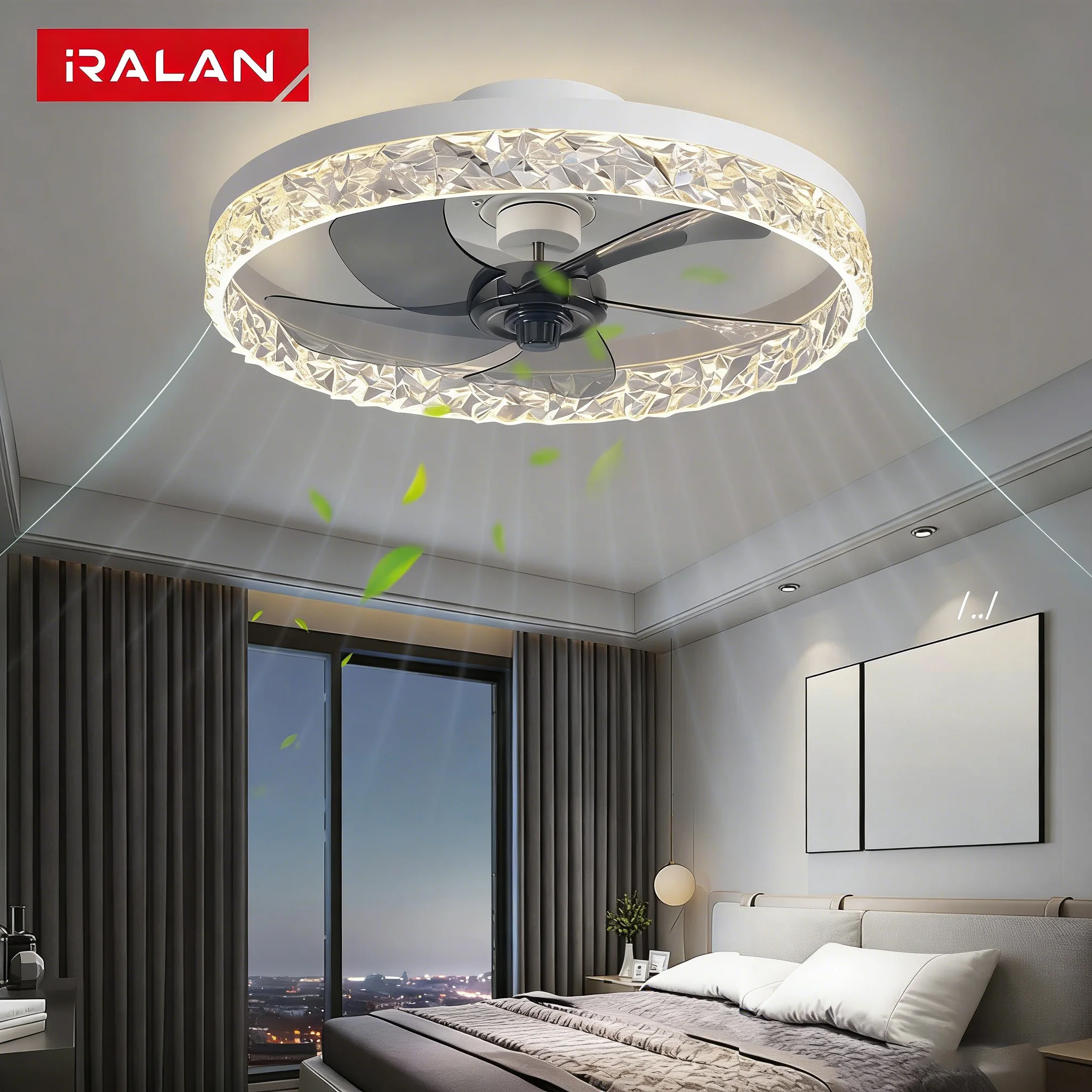 Ventilatori da soffitto IRALAN con telecomando e luce adatti per studi interni Illuminazione bianca e nera Ventilatore elettrico intelligente