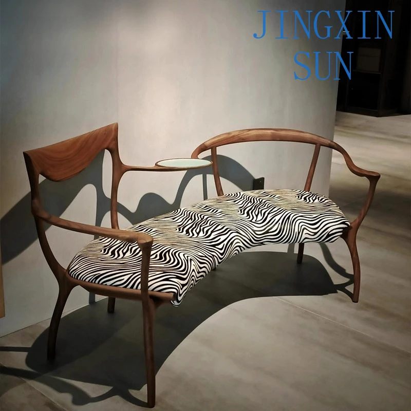Solid Wood Sofa for Black Walnut Double Sofa Chair for Living Room Light Luxury Simple One Piece Sofa for Modern Home Decor