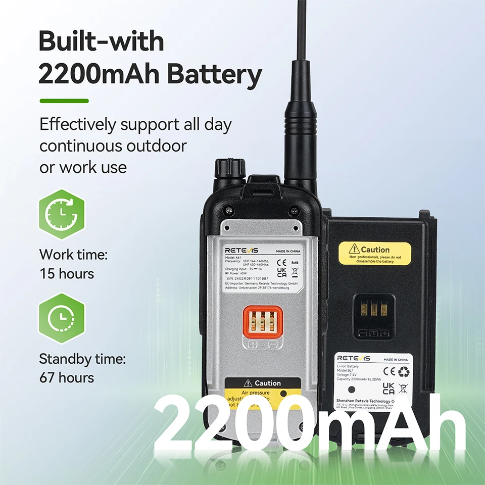 Retevis A61 Walkie Talkie GPS AM FM Long Range Kommunikation Amateurfunk IP67 Wasserdichtes Zwei-Wege-Radio Amateur Transceiver Camping – Detail 4
