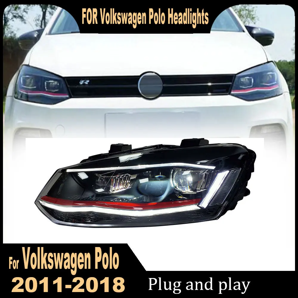 

Передние фары автомобиля для Volkswagen Polo, светодиодные фары 2011 2012-2018 DRL, указатель поворота, дальний ближний свет в сборе, аксессуары