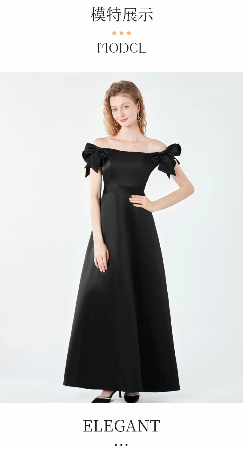 One-Shoulder Light Wedding Dress, Black Satin Forest-Style Dress, 2026 New Model, Birthday Party Cocktail Dress, Long Dress