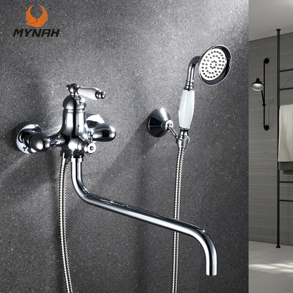 MYNAH Bathtub Faucet Water Mixer Wall Mounted Hot & Cold Water Shower Bath Faucets Set Bathroom Tap смеситель для ванной