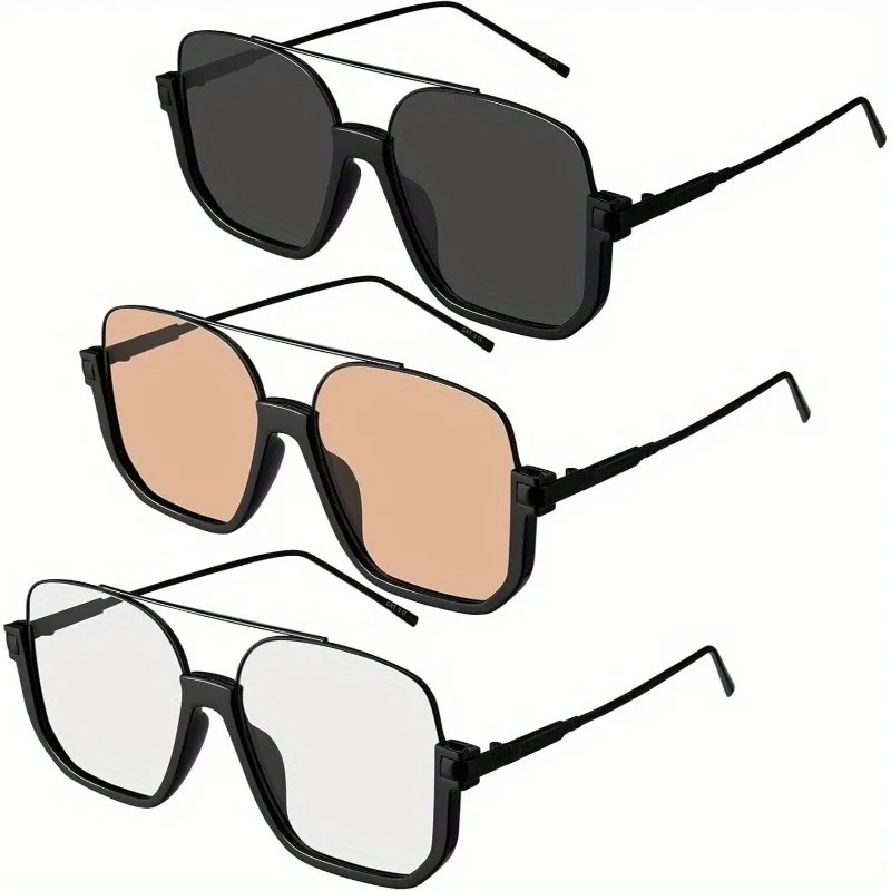 

3 Pieces of Retro Oversized Pilot Fashion Glasses Unisex Men's and Women's Trendy Pilot Sunglasses