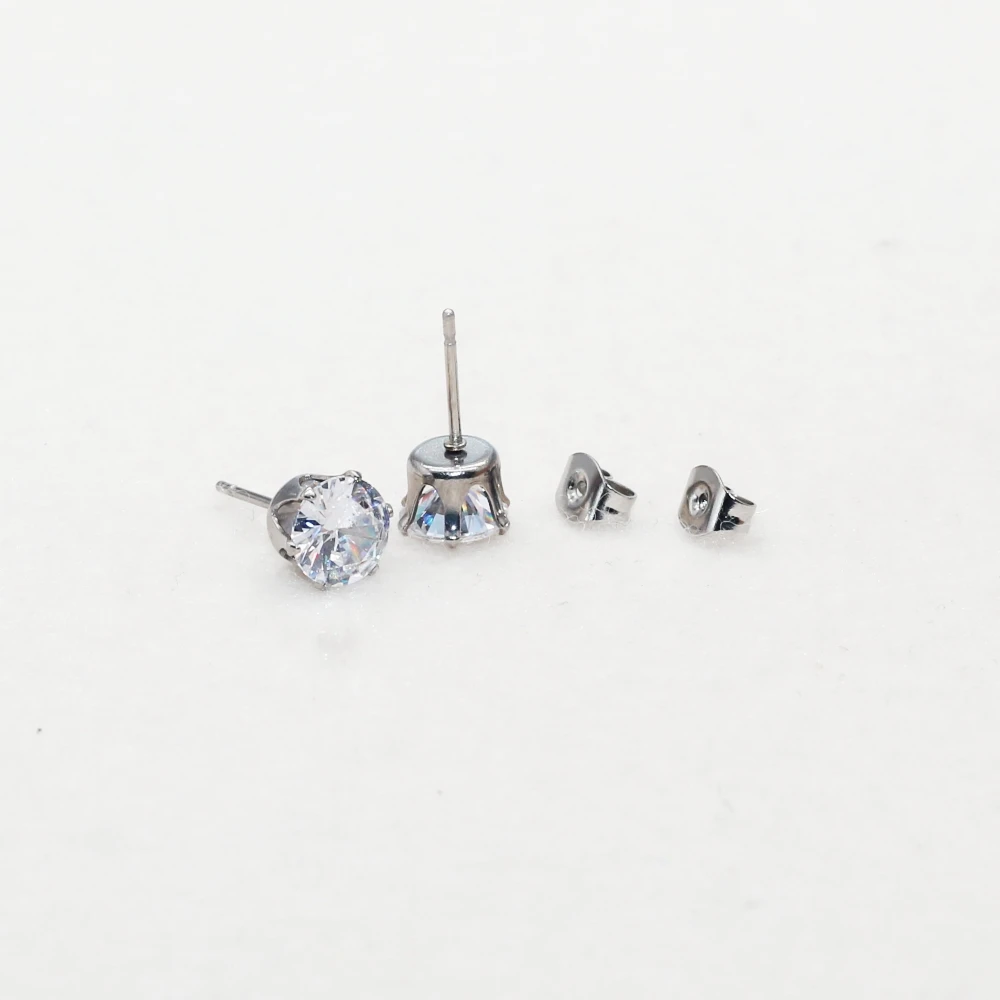 Edelstahl-Ohrstecker, klassisch, 7 mm, rund, glänzend, weiß, echte AAA-Zirkonia, minimalistisch, kein Verblassen – Detail 1