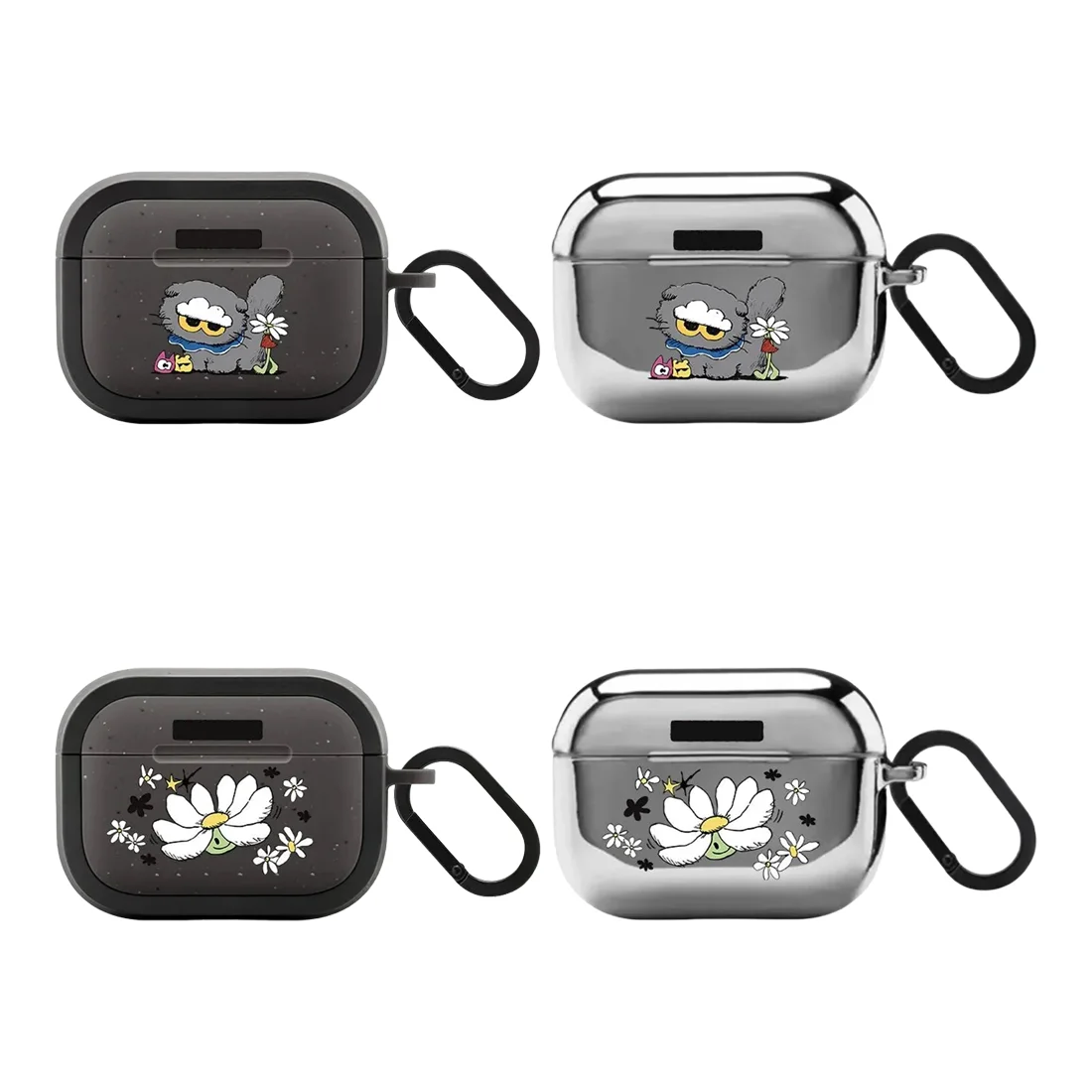 

Cute Cartoon Cat Flower Friend Protective Case for AirPods Pro3 Pro 4 3 Pro Earbuds Charging Box Cover with Hook