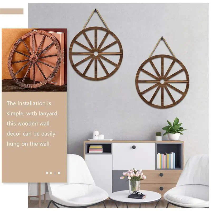 2pcs Wagon Wheel Decor Wooden Wagon Wheel Wall Decor Vintage Ornament Decor for Bar Garage Living Room Crafts Decoration