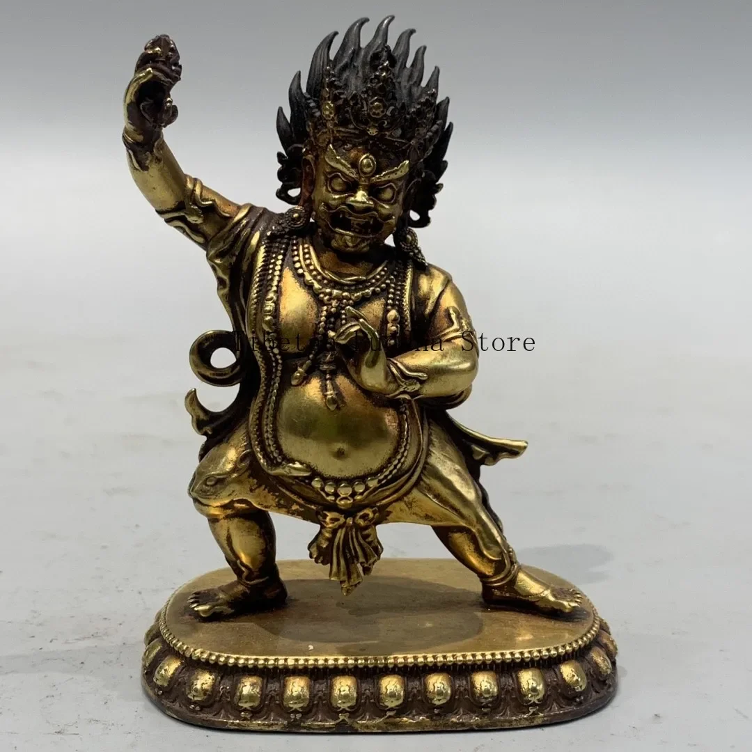 Tibetan legend, purple copper and real gold, big black and dark, the statue of the God of Wealth depicted with gold ornaments, h