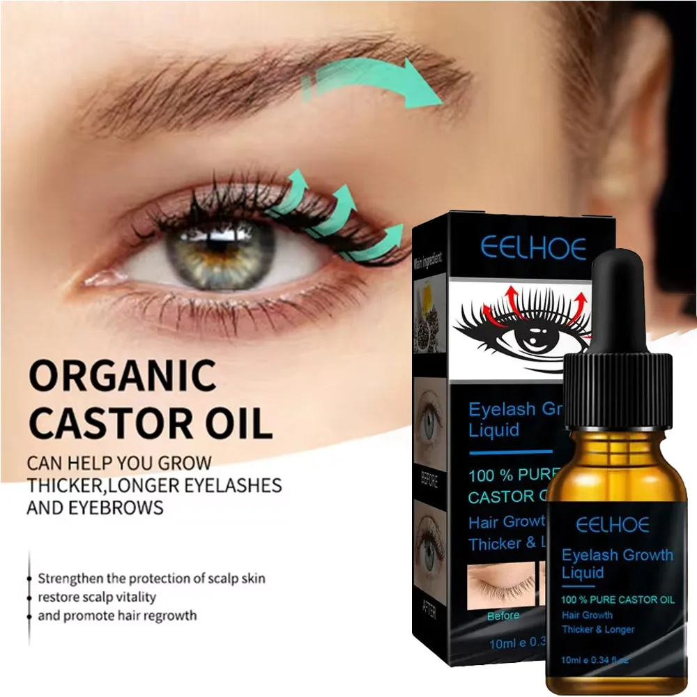 EELHOE Eyelash Fast Growth Liquid Moisturizing Pure Castor Oil Thicken Eyelashes Lengthening Eyebrow Serum 10ml for Eyelashes