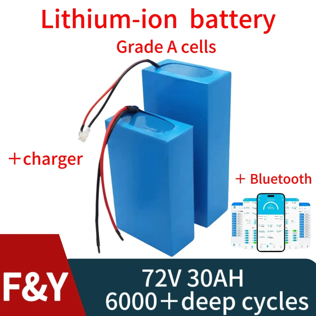

F&Y72v 30Ah lithium ion battery Lithium polymer bluetooth APP for bike 3500w scooter Go Cart skateboad motorcycle +5A charger