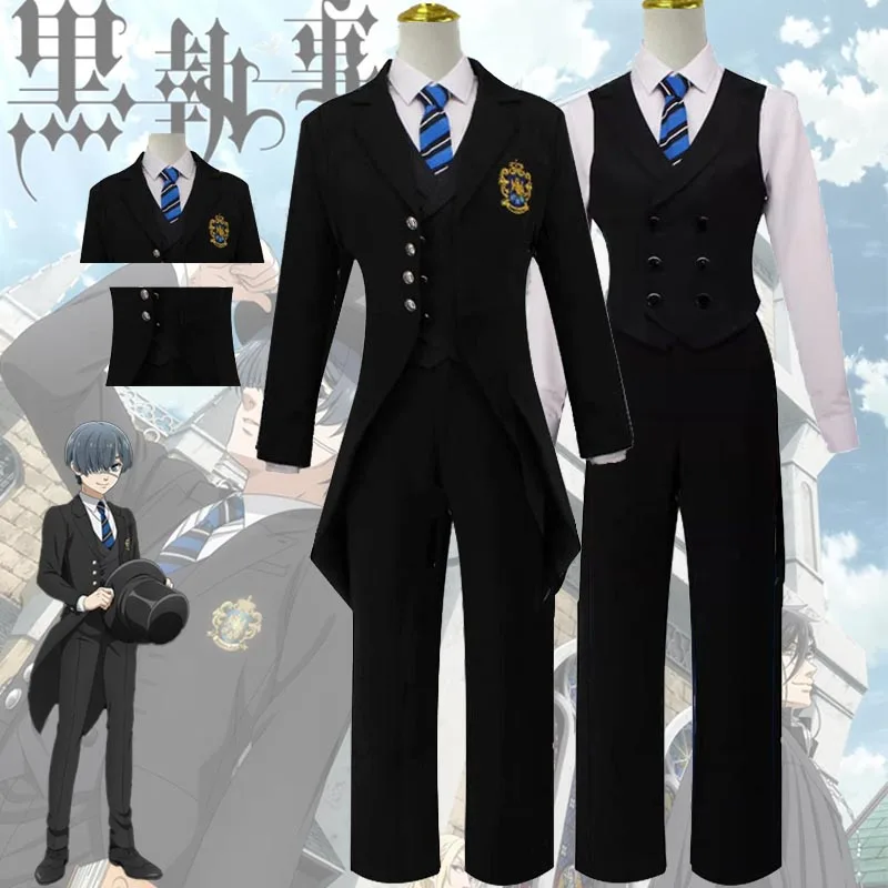 

Ciel Phantomhive Cosplay Costumes Anime Black Butler Full Set School Umiform Black Suits Role Play Halloween Carnival Party Set