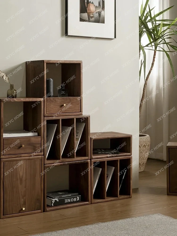 Lemari kombinasi gratis Rak buku kecil kayu solid Rak modern sederhana