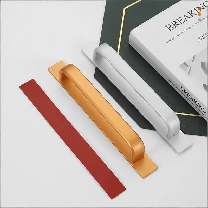 No Drill Self Adhesive Aluminum Cabinet Handle Sticky Drawer Window Refrigerator Door Pull Easy Install Hardware