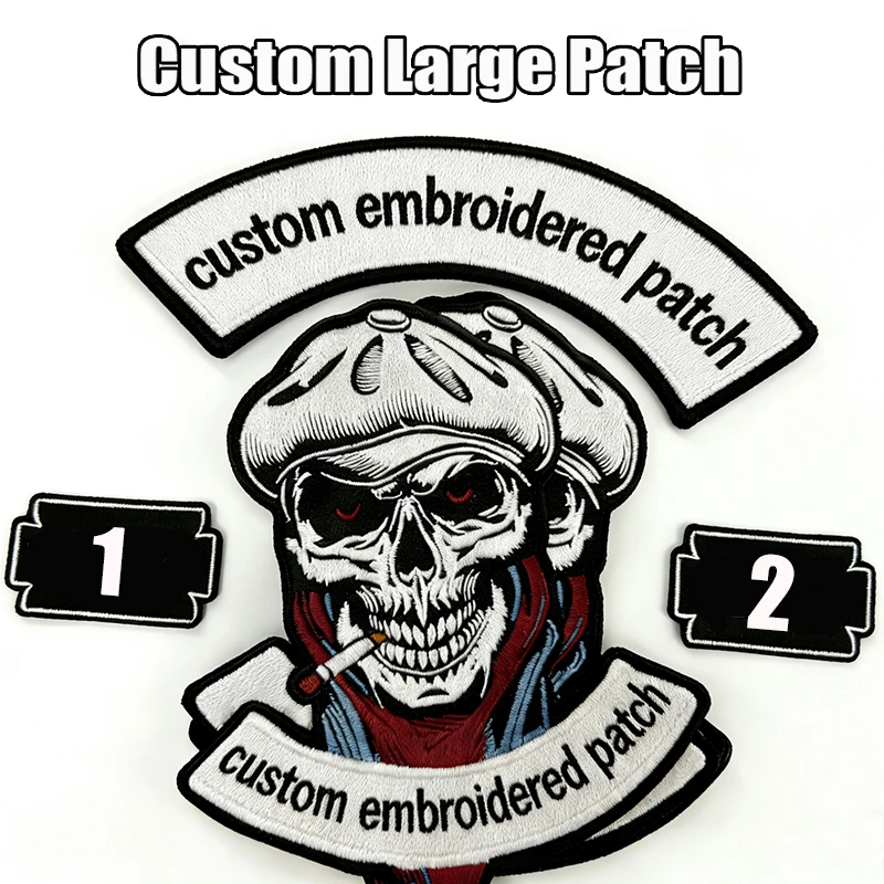 Custom Large Back Embroidered Patches Iron On Patches For Clothing Top And Bottom Rocker Patch Custom Punk Motorcycle Biker DIY