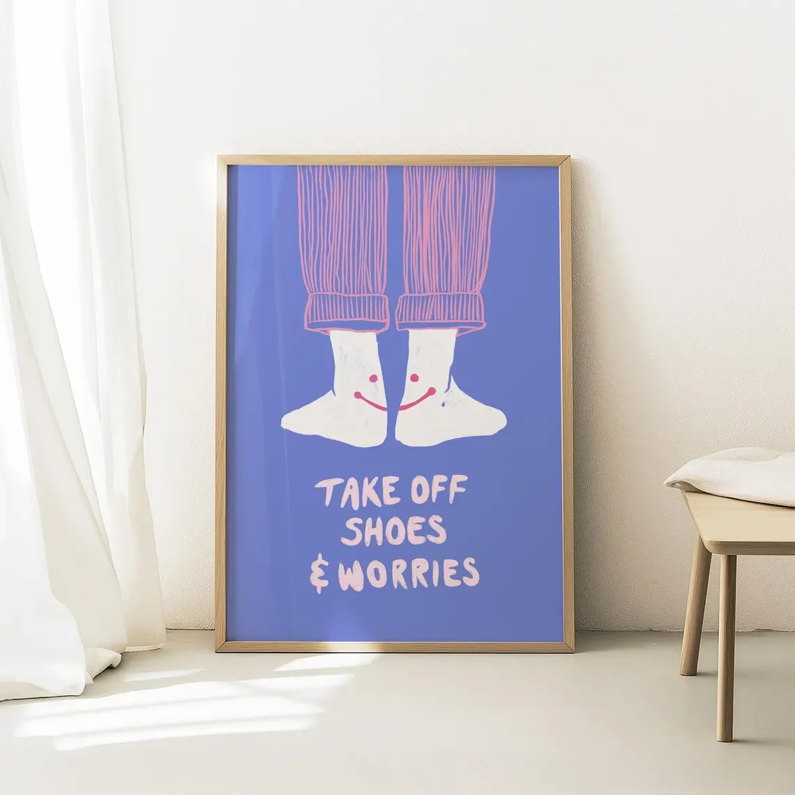 Take Off Shoes & Worries Print, Funny Entryway Sign, Cute Socks Wall Art, Quirky Home Decor, Welcome Print, Shoes Off Reminder,