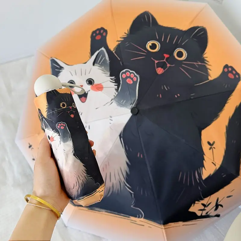 Healing Cat Umbrella, Automatic Sun Umbrella for Both Sunny and Rainy Use, Female Sunscreen and UV Protection Umbrella