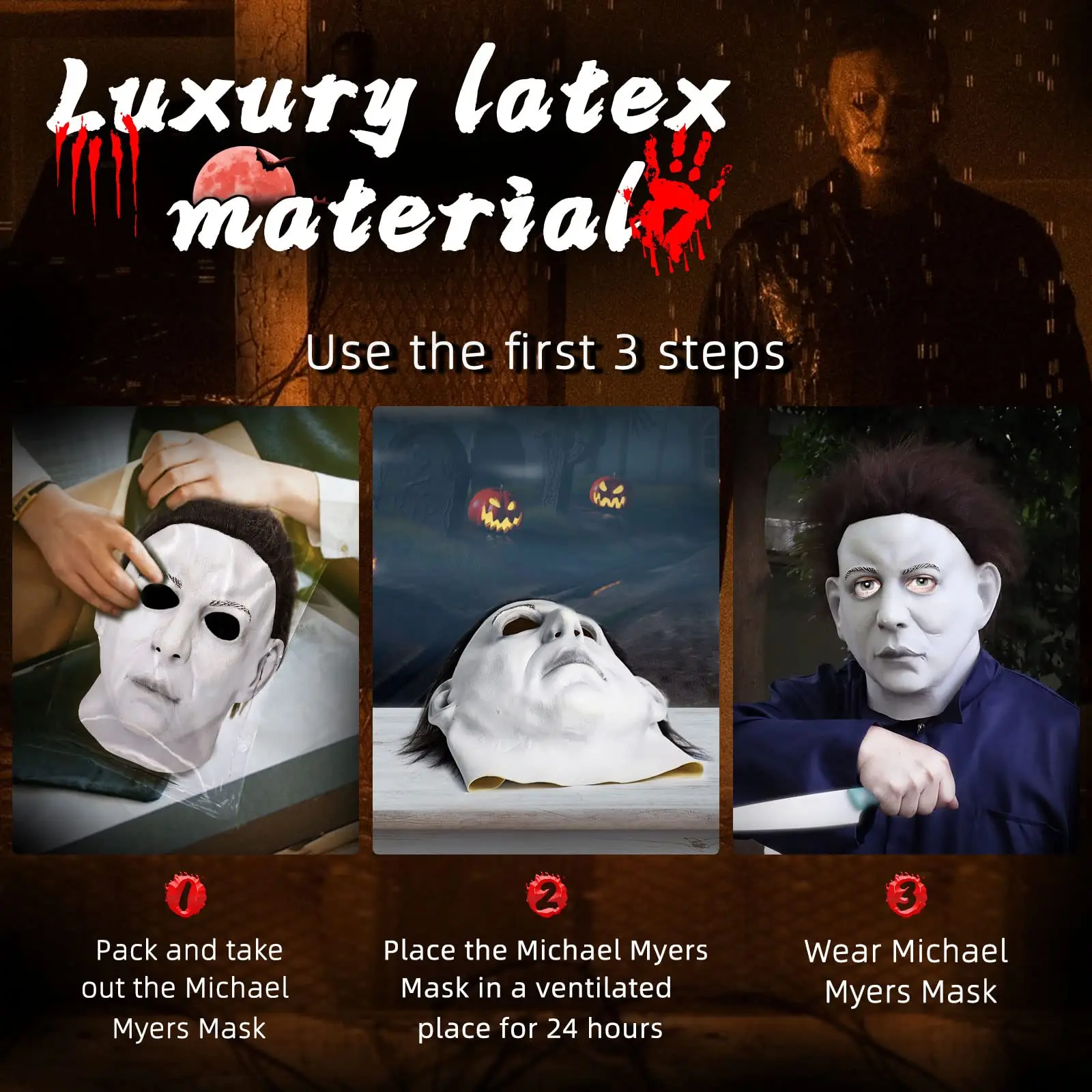 마이클 마이어스 마스크 어린이용 라텍스 마이클 마이어스 얼굴 코스프레 마스크 헤어 포함 할로윈 킬러 무서운 의상 소품 영화 1978