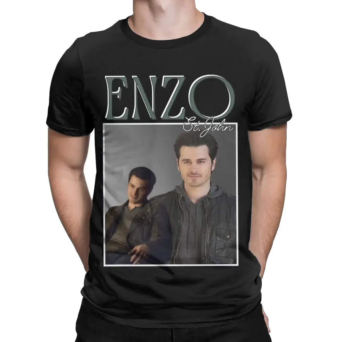 Men T-Shirts Enzos St. John The Vampire Diaries Vintage Pure Cotton Tee Shirt Short Sleeve T Shirt Round Neck Clothing 6XL