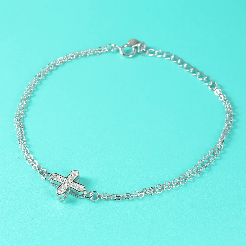 18K Gold Moissanite Bracelet for Women in D Color, Excellent White Moissanite Cross, Niche Design, Platinum PT950 Bracelet