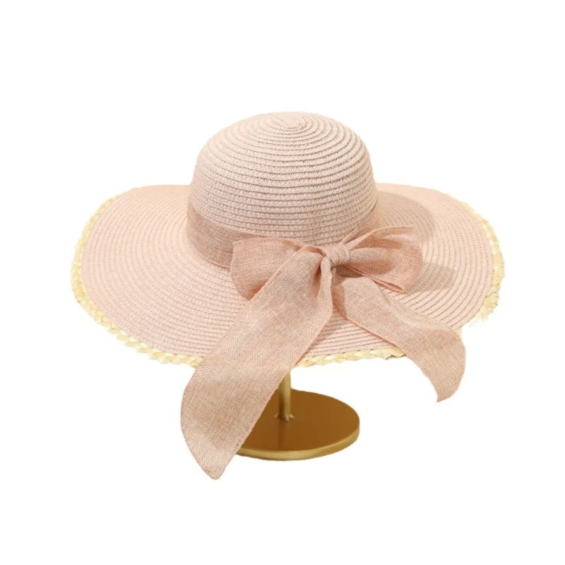 Fashion Bowknot Big Brim Hat Korean Style Big Wavy Straw Hat Female Seaside Beach Hat Sun Protection Hat Sun Hat