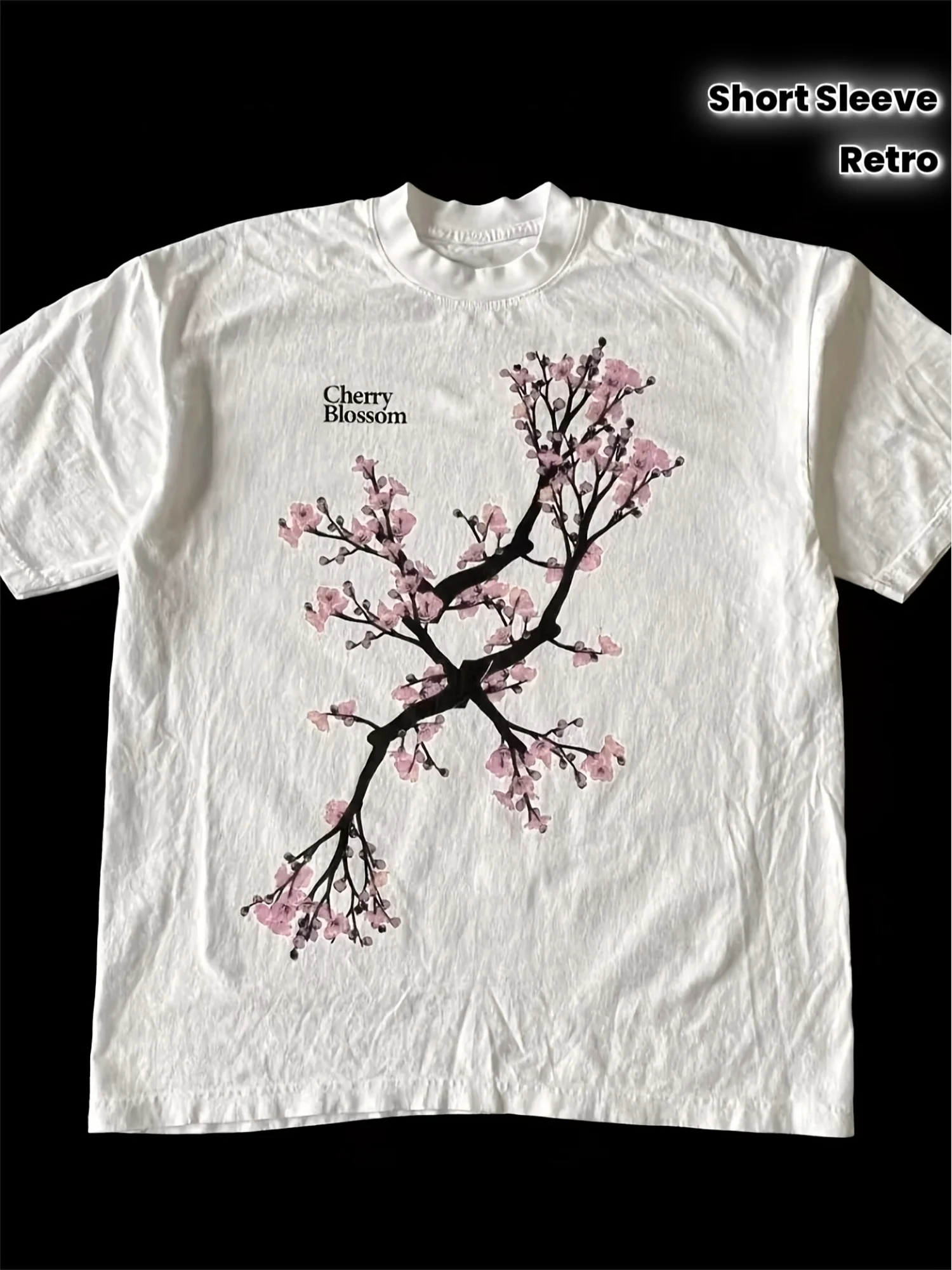 Men's Gothic Vintage Harajuku Style T-Shirt Peach Blossom Pattern Tee All-Season Men's T-Shirt Black Casual Crew Neck T Shirt