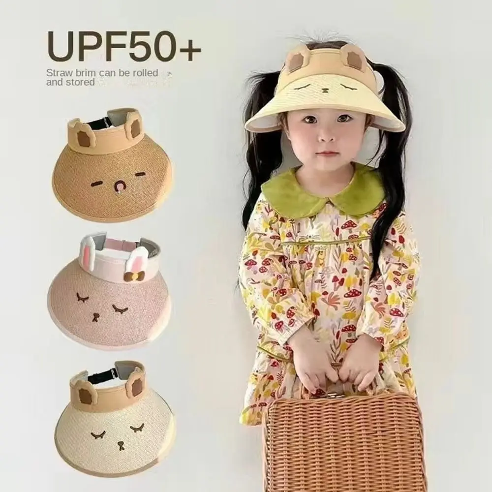 Cute Large Brim Sun Hats UV Protection Adjustable Sun Visor Hat Empty Top Cap Outdoor