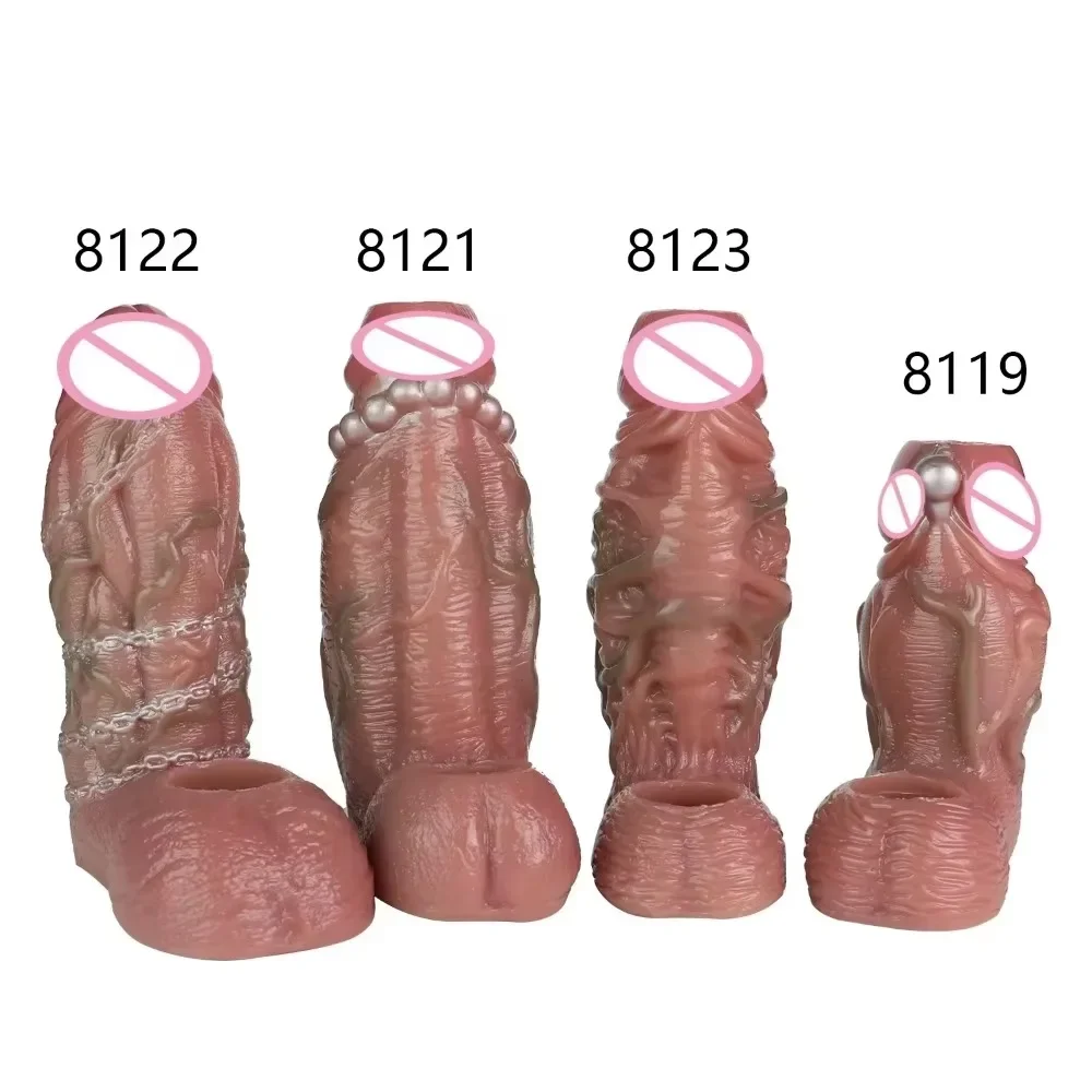 Reusable Penis Sleeve Magnify Cock Rings Delay Ejaculation Penis Dick Sleeve Silicone Glans Cover Enlargement Sex Toys for Men