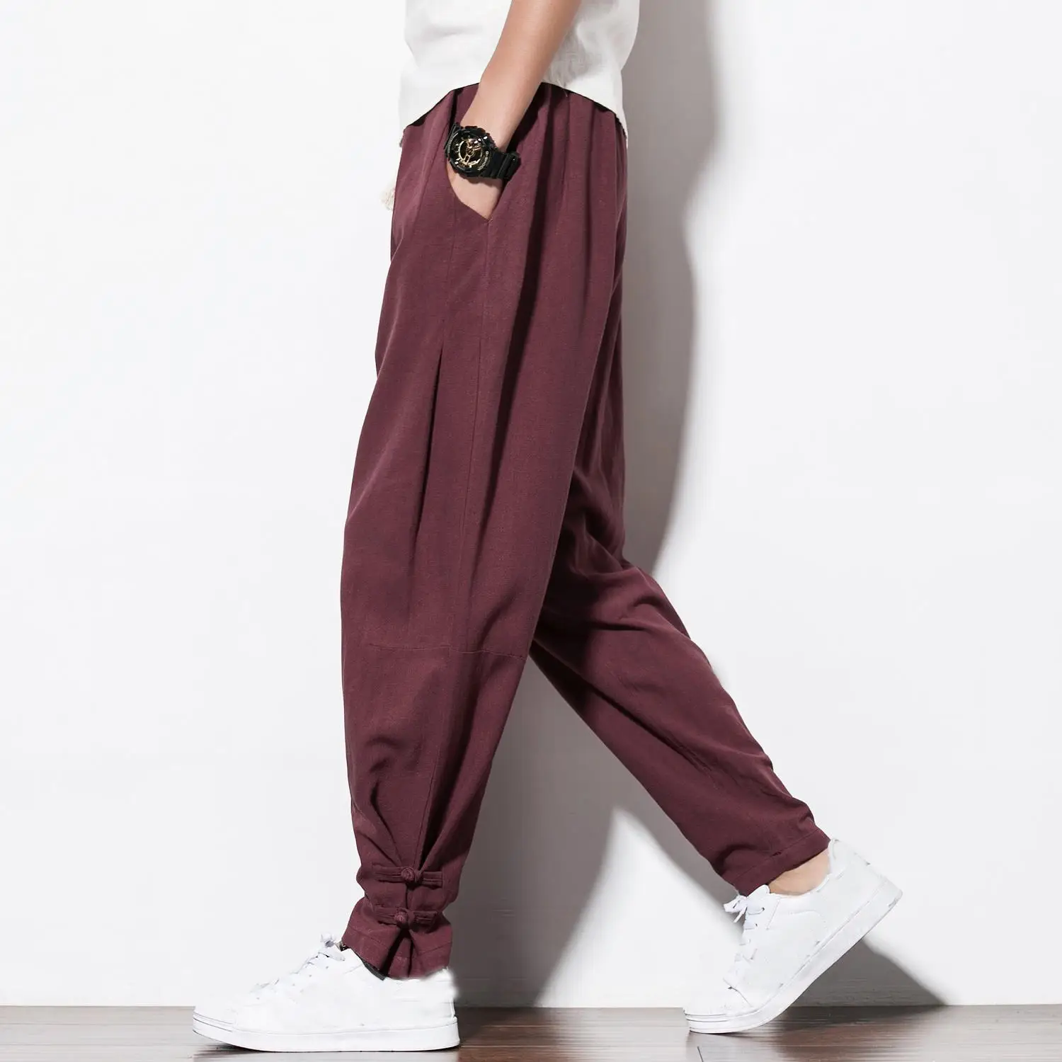 Chinese Style Linen Men Pants in Summer Loose Chinese Casual Pants Cotton Linen Harem Long