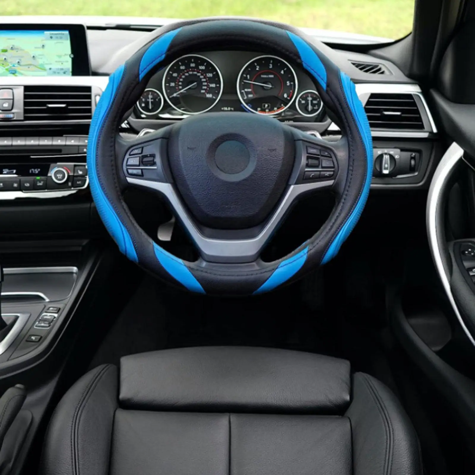 Steering Wheel Cover Protector Anti Skid PU Leather Universal 15inch Car Interior Accessory Fit for Most Vehicles Easy Grip