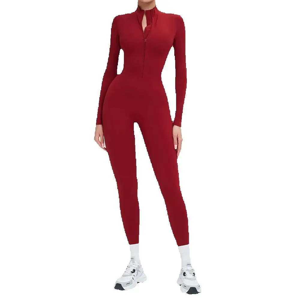 AliExpress HUISONG Sports Set Winter Autumn Women's One-piece Yoga Jumpsuit Leggings Long-Sleeved Warm ski Overalls High Elastic Cycling Bodysuit