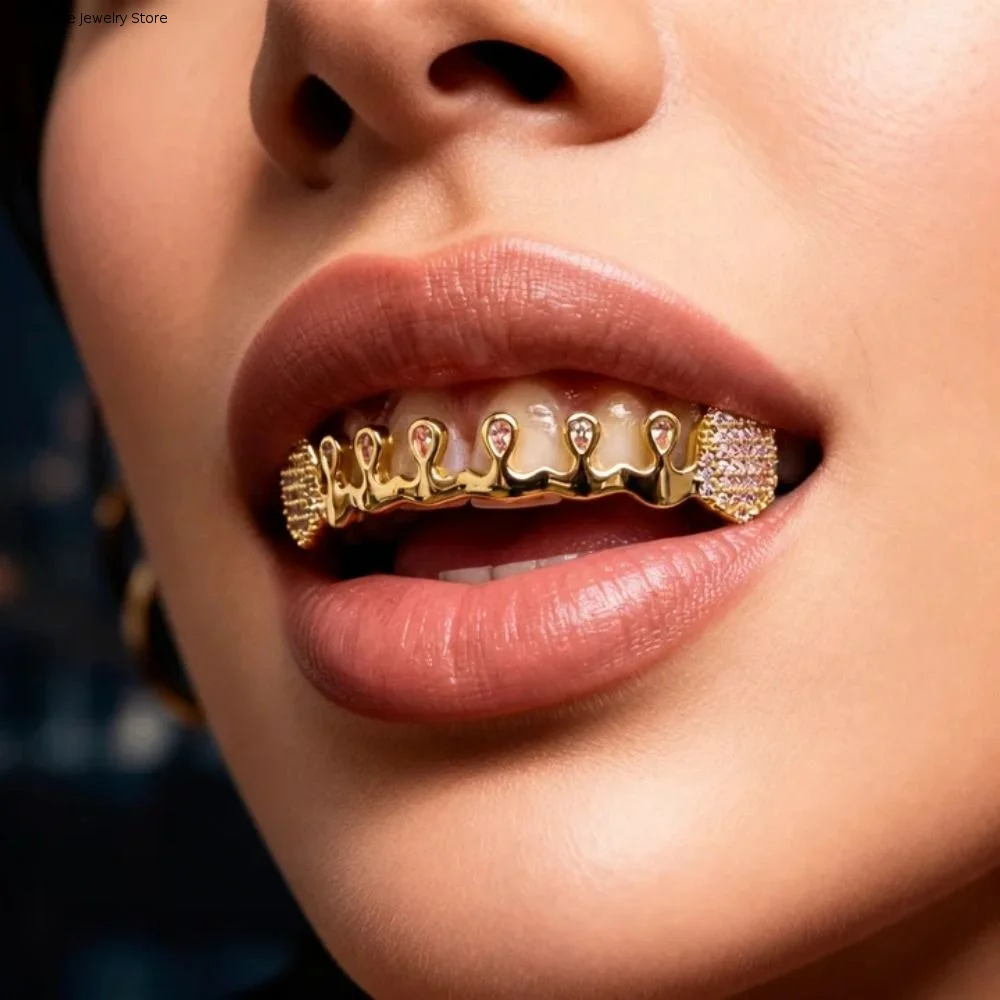 Fashion Removable Hiphop Teeth Grillz Bling Punk Rhinestone Tooth Caps Unisex Gold Silver Color Men Women Jewelry Tooth Socket