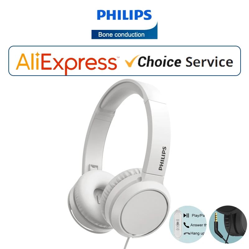 Original Philips TAH4105 3.5mm Wired Headphones with HD Microphone Bass Stereo Earbuds Sports In-line Control For Smartphone