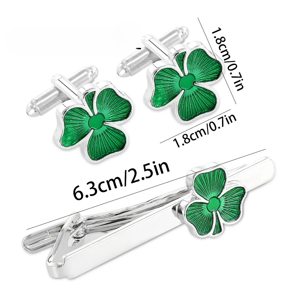 Four-leaf Clover Cufflinks and Tie Clips Plant-shaped Lucky Clover Cufflinks Pin Suit Coat Pins for Tie