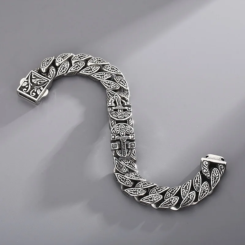 Men Punk Vintage Distressed Titanium Steel Bangle Egyptian Pharaoh Cross Engraved Pattern Retro Gothic Wrist Bracelet Jewelry